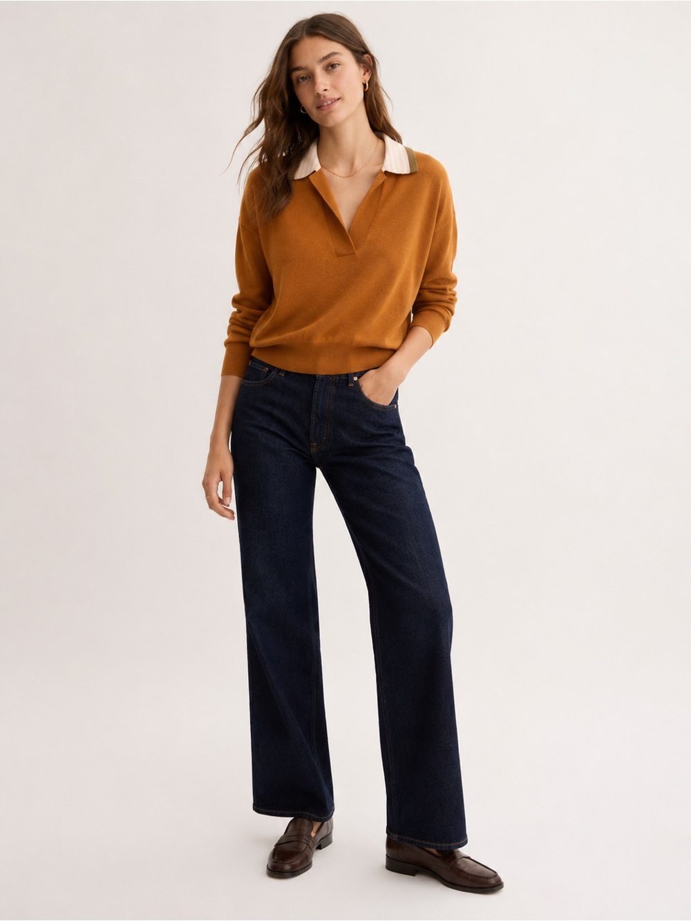 Madewell Colorblock Polo Sweater Golden Sunset Size Small - Picture 7 of 7